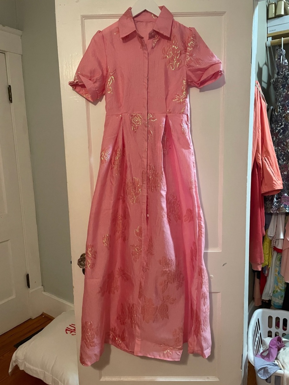 Girls' Pink Floral Button-Front Dress